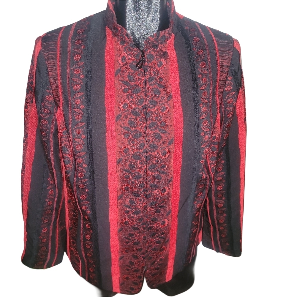 Tan Jay Red and Black Brocade Blazer Size 12P